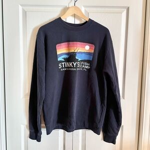 Stinky’s Fish Camp 30A Florida Vintage League Navy Graphic Crewneck Sweatshirt L